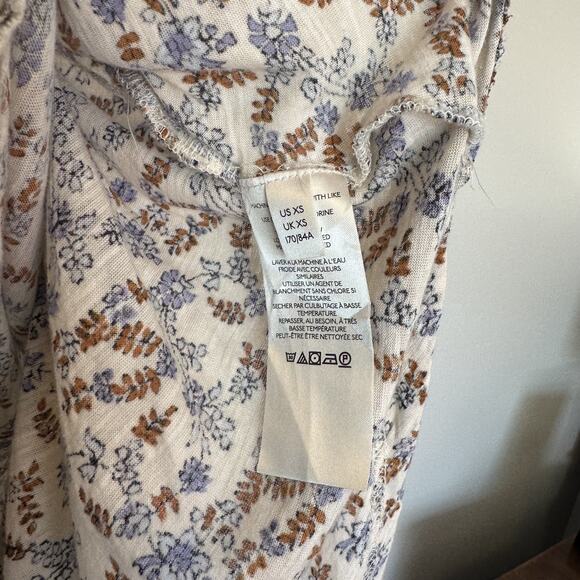 Free People High-Low Scoop Back Paisley-Print Top Boho Puff Sleeve Peasant XS - Picture 6 of 13